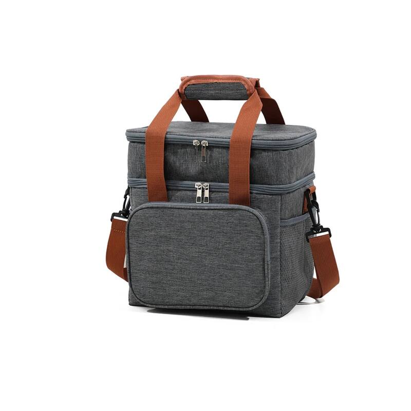 Portable Lunch Bag with Dual Layers and Multiple Storage Pockets - Silver-01