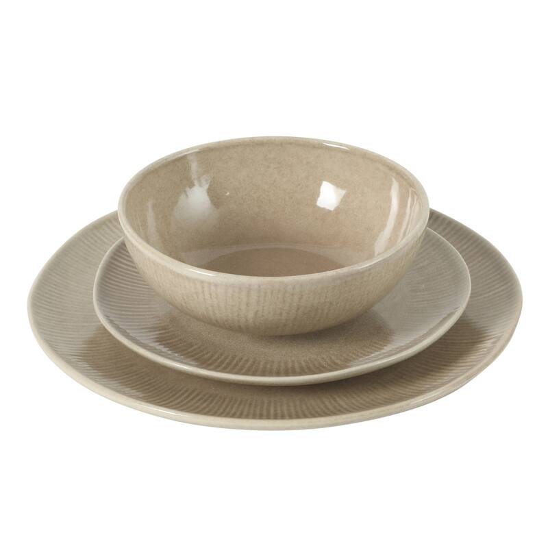 Gibson Elite Sandy Pines Stoneware Plates and Bowls Set - 12 Piece Reactive Glaze Dinnerware Set - Service for 4