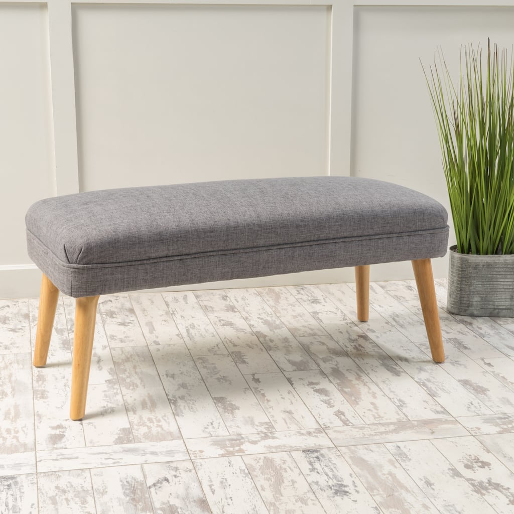 38 Inch Wide Rectangle Ottoman Bench Footstool, Linen Look Polyester Fabric for Living Room, Bedroom