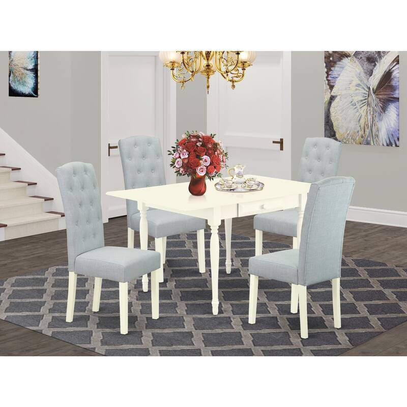 5-Piece Linen White Finish Solid Wood Top - Dining Room Set (Seats-4)