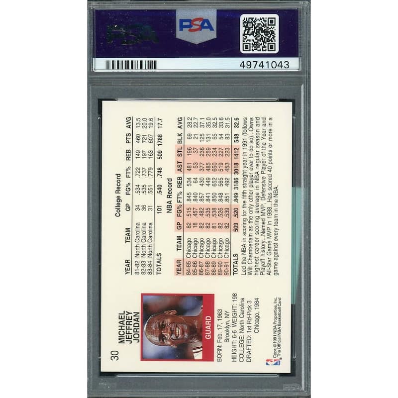 Michael Jordan 1991 Hoops Basketball Card #30 Graded PSA 9 MINT - 8'6" x 11'6"