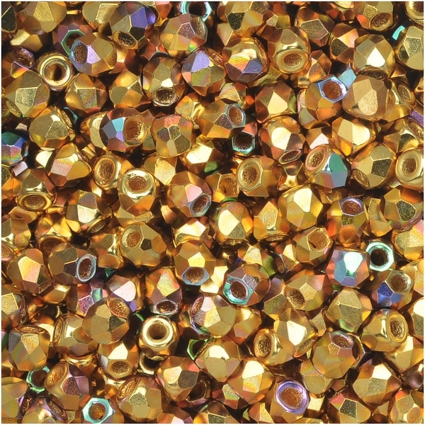 True2 Czech Fire Polished Glass, Faceted Round 2mm, 50 Pieces, 24K Gold Plated