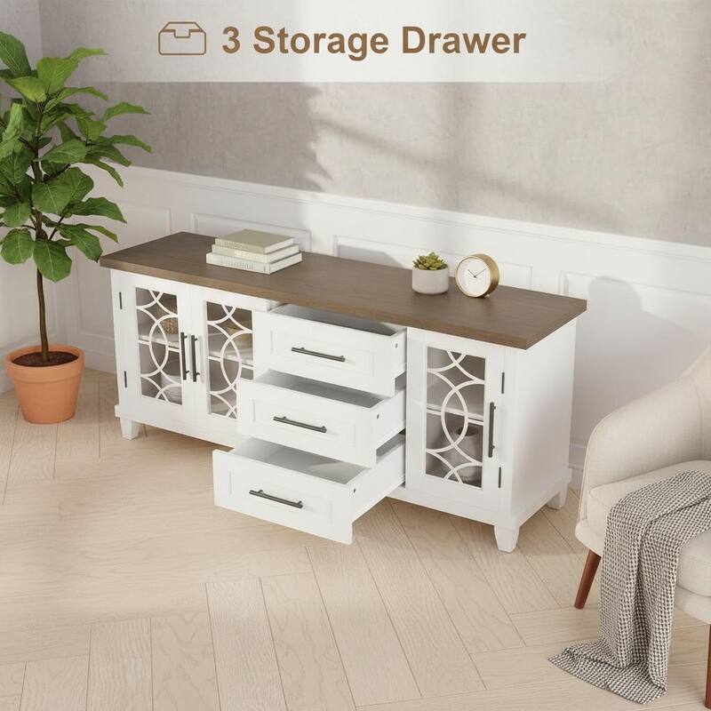 Farmhouse TV Stand, 2 Storage Door & 3 Drawer