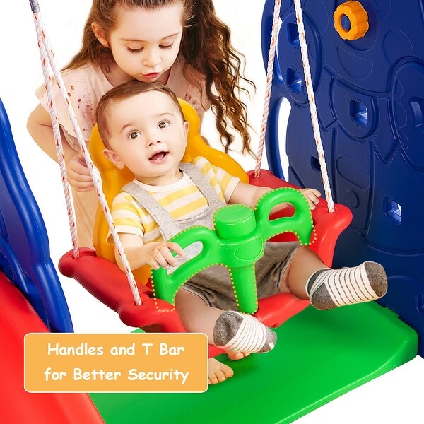 costway 3 in 1 junior children climber slide swing seat basketball hoop playset backyard