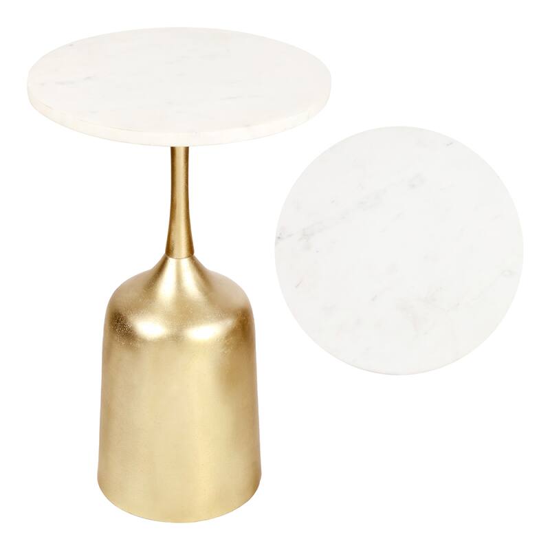 Pip 20.25″ Metal Drink, End Table w/ White Marble Round Top & Bell Pedestal Base, By JONATHAN Y