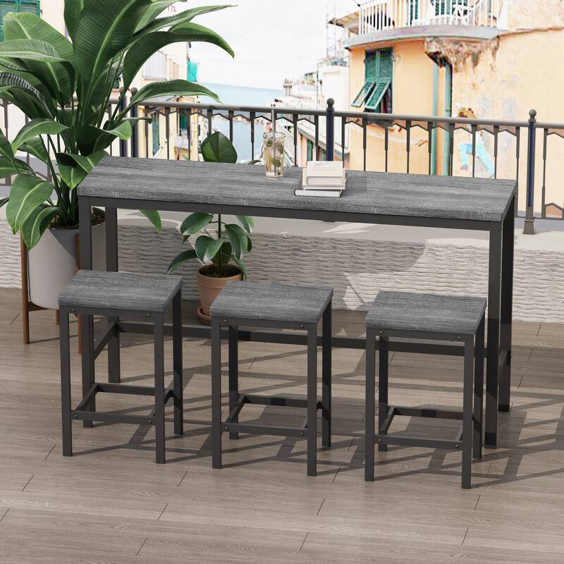 Long Dining Table Set with 3 Stools Pub Kitchen Set Side Table with Footrest