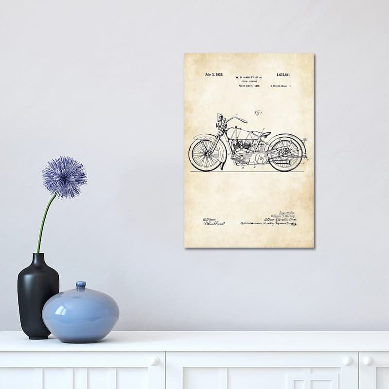 iCanvas "1928 Harley Davidson Motorcycle" by Patent77 Canvas Print - 18x12x1.5