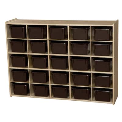 Contender 25 Cubby Storage Cabinet with Brown Trays, Kids Toy Storage Organizer for Kindergarten Art and Craft Supplies