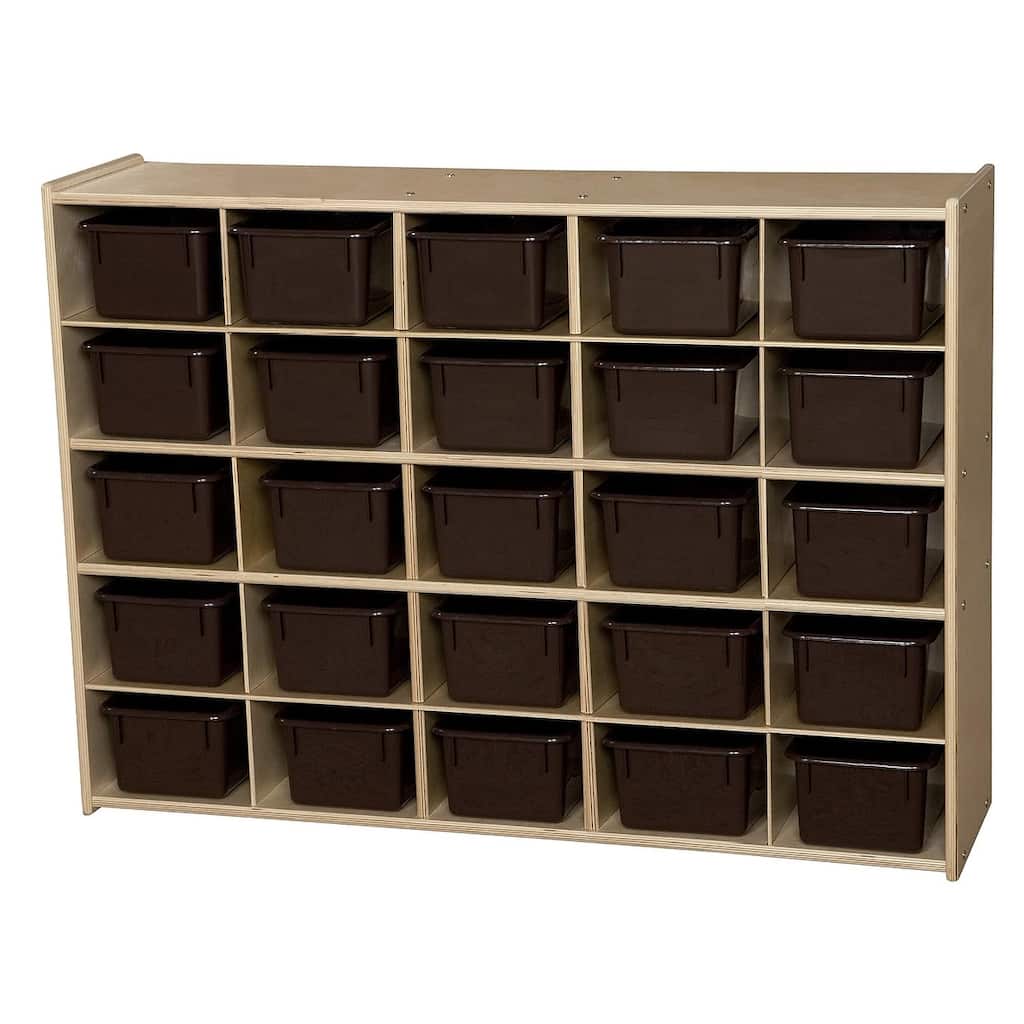 Contender 25 Cubby Storage Cabinet with Brown Trays, Kids Toy Storage Organizer for Kindergarten Art and Craft Supplies