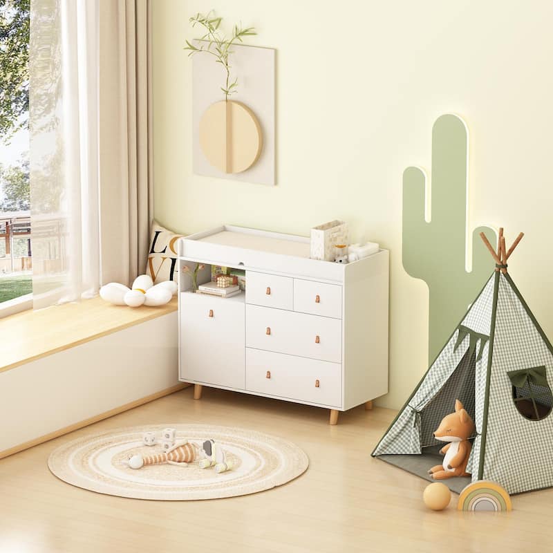 Baby Dresser with Changing Table Top,Nursery Dresser with 5 Drawers