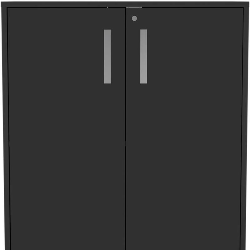 HomeRoots 35" Black Wood Rolling Storage Cabinet With Two Doors
