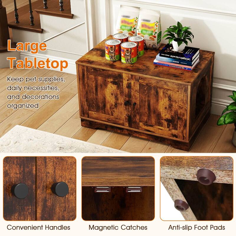 Costway Cat Litter Box Enclosure Furniture with Double Doors Divider - See Details