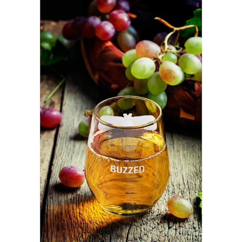 16 oz. Buzzed Bee Etched Glass Clear Stemless Wine
