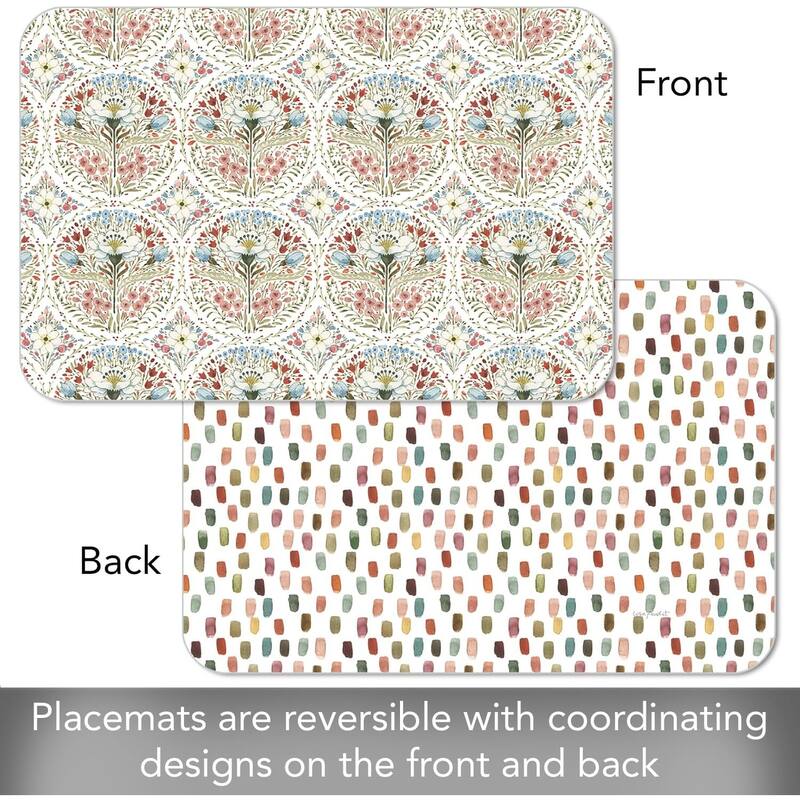 Countryside Repeat 4 Pack Reversible Easy Care Flexible Plastic Placemats Made in The USA BPA Free Easily Wipes Clean
