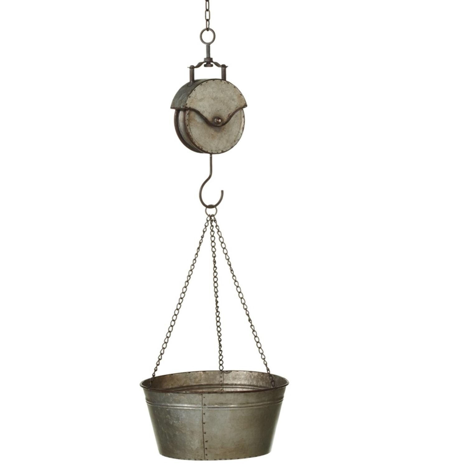 Shop 48 Antique Styled Hanging Galvanized Planter Bucket On Pulley With Hanger Overstock 22381299