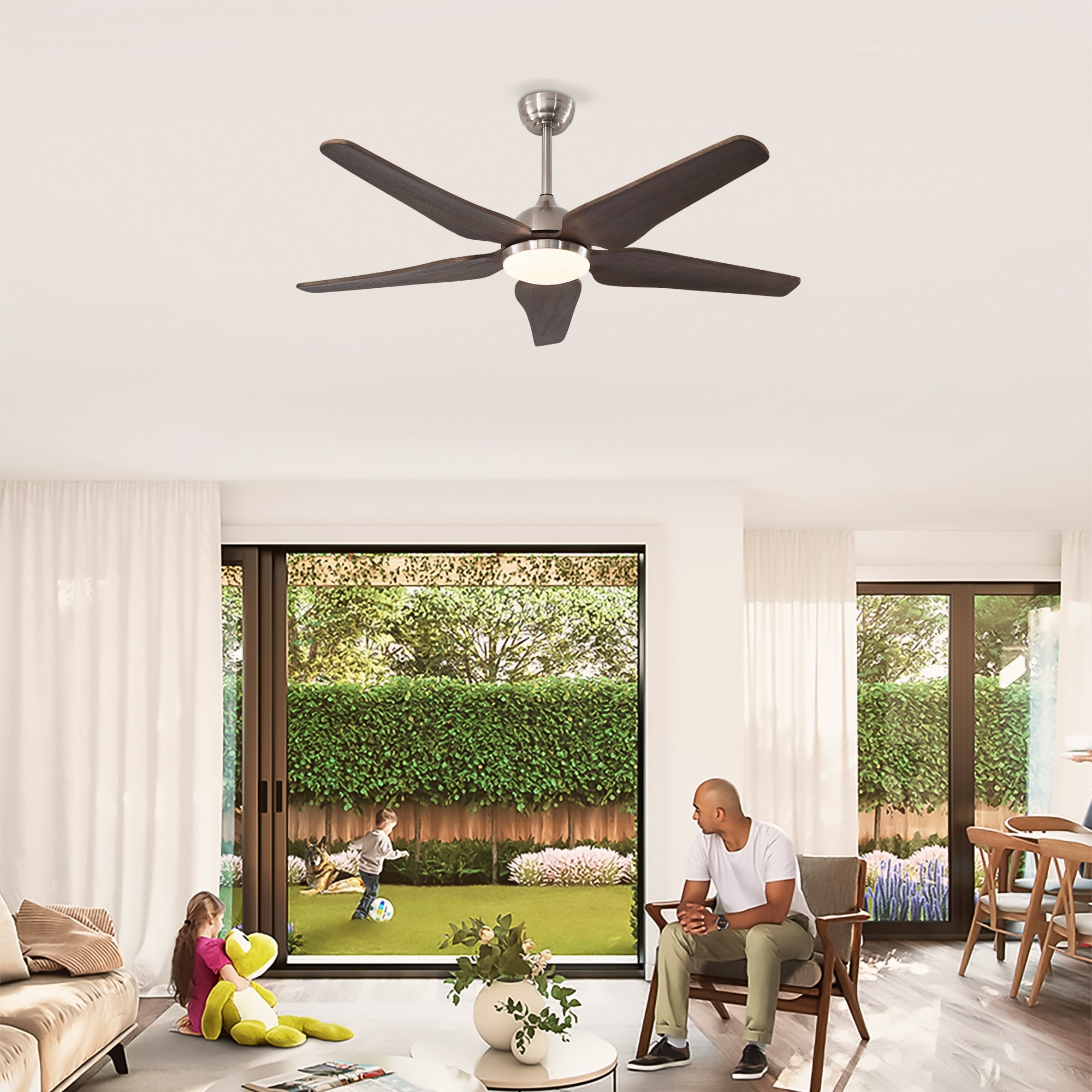 Nickel Reversible Ceiling Fan with Lights for Living Room Bedroom