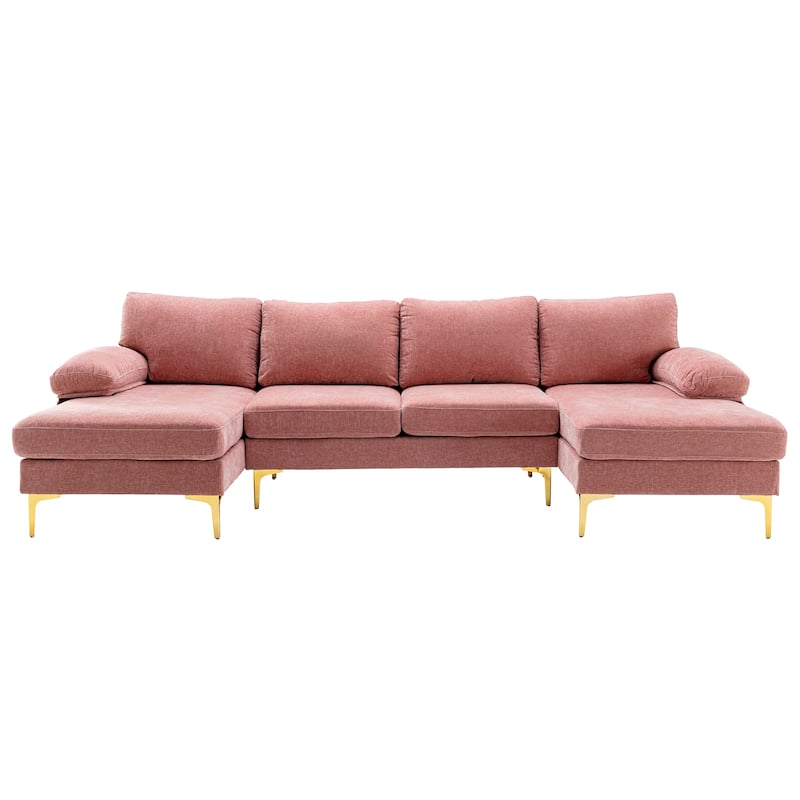 Living Room Chenille Fabric Sofa Sectional Sofa with Cushion Back, Pillow Top Arms, and Metal Legs