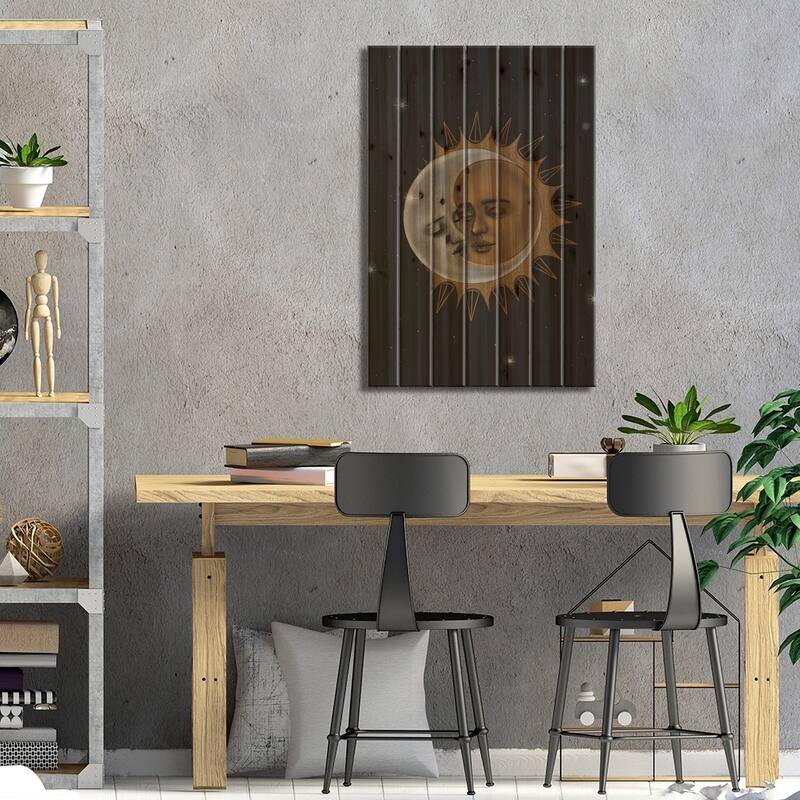 Sun And Moon Print On Wood by Stephanie Sanchez - Multi-Color