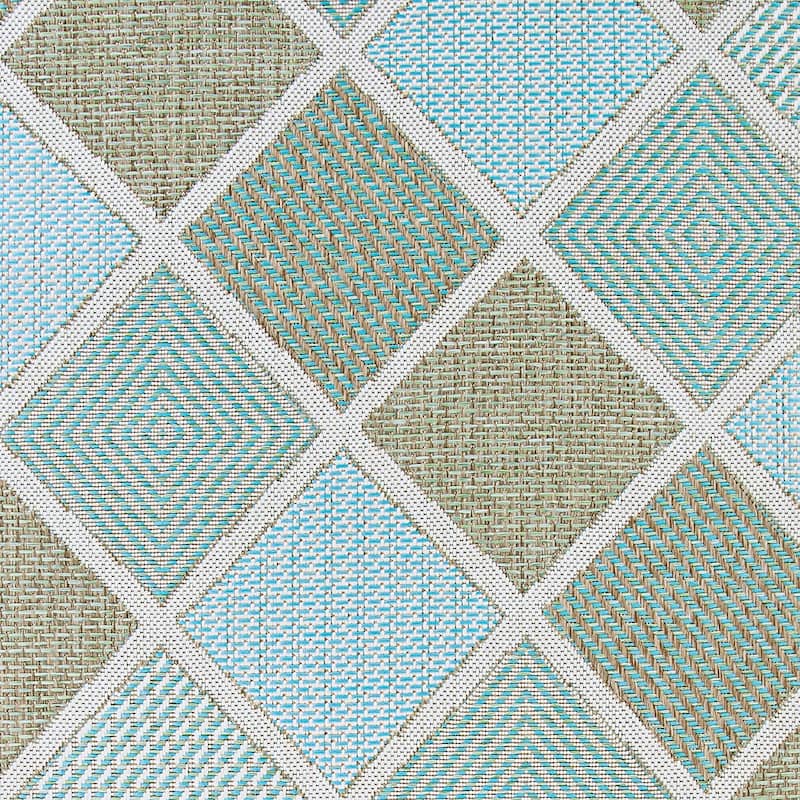 Dream Decor Rugs Samantha Dustin Beige Aqua Blue Outdoor Area Rug