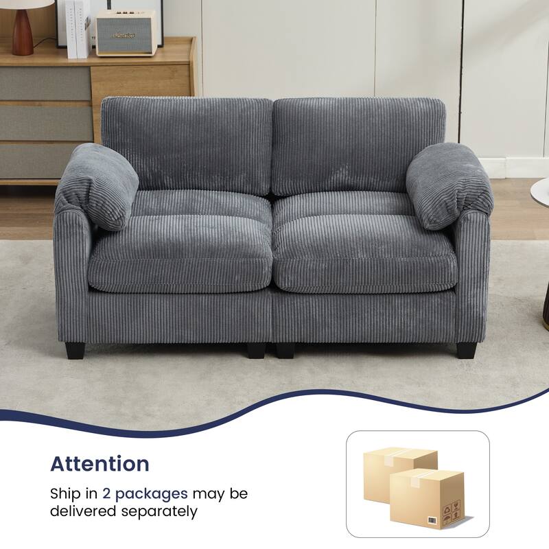 Multi-Seater Corduroy Sectional Sofa, Modular Settee, Included Removable Ottomans