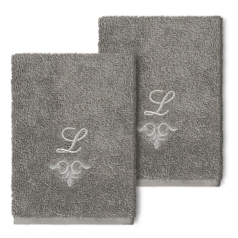 Authentic Hotel and Spa 100% Turkish Cotton Monica 2PC Embellished Washcloth Set - L - Dark Gray