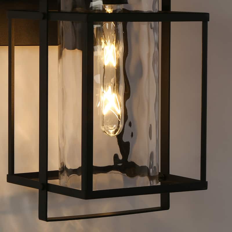 Modern Brushed Black 1-Light Geometric Outdoor Wall Lantern Sconce Water Glass - L 8.9"* W 10.4"* H 15.6"