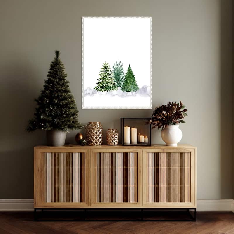 Three watercolor pine trees by Rosana Laiz Blursbyai Framed Canvas Wall Art Print