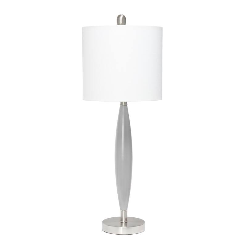 27 in. Gray Finish Table Lamp with White Shade, Durable Stick Lamp for End/Side Tables