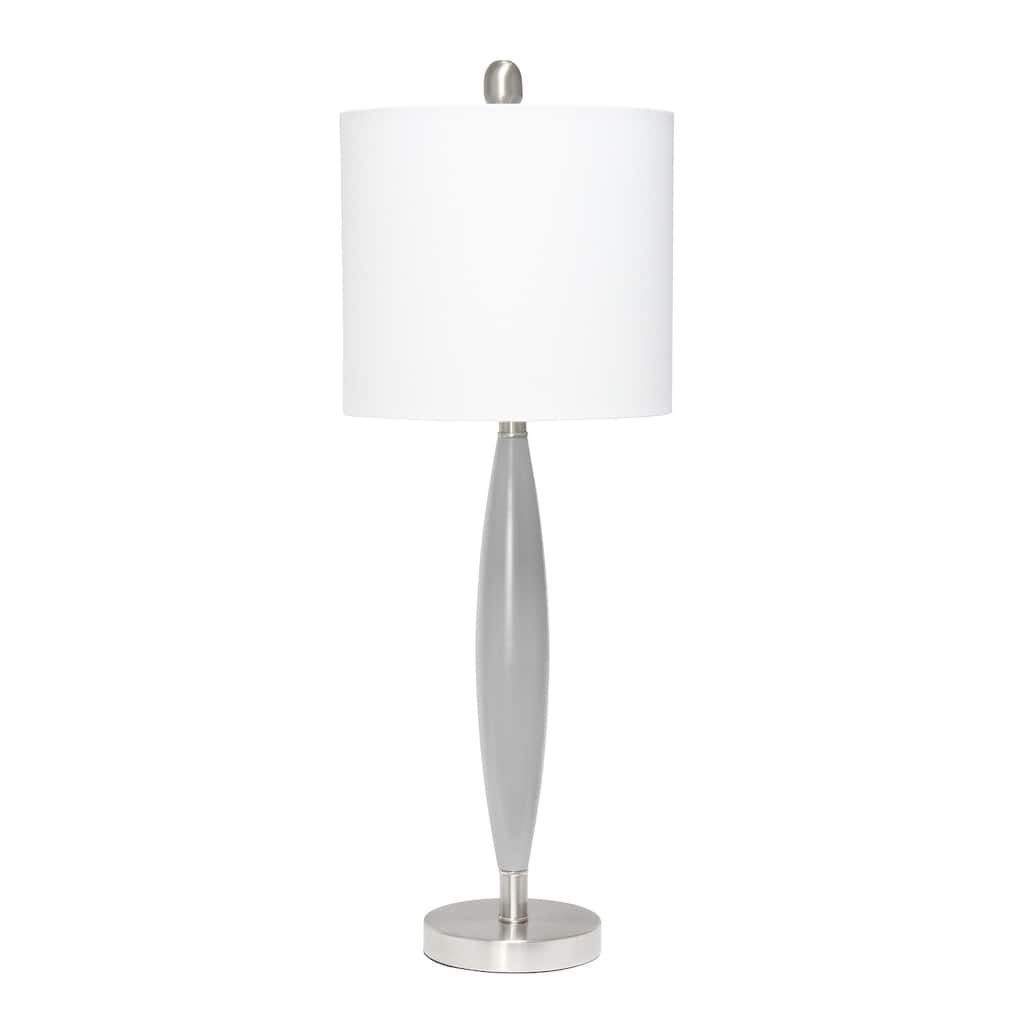 27 in. Gray Finish Table Lamp with White Shade, Durable Stick Lamp for End/Side Tables