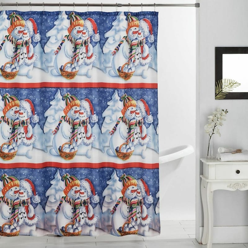 13 PC Christmas Shower Curtain Set with Metal Roller Hooks Dobby Printed Holiday Bathoom Décor