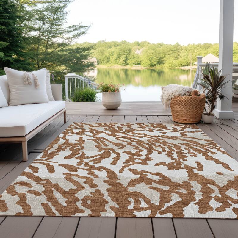 Machine Washable Indoor/ Outdoor Chantille Animal Print Abstract Rug - Paprika - 8' x 10'