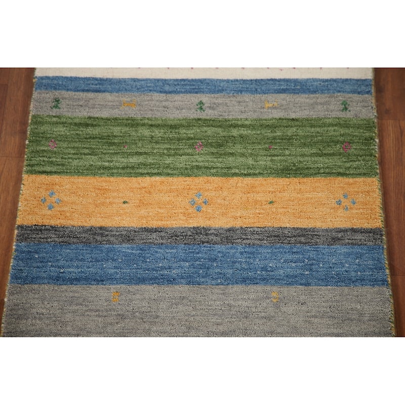 Striped Gabbeh Indian Rug Hand-Knotted Wool Carpet - 2'6"x 4'11"