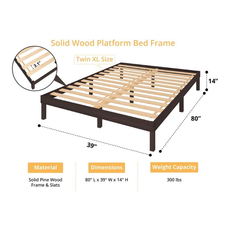 14 Inch Solid Pine Wood Platform Bed Frame No Squeak Bed Frame with Wooden Slats No Box Spring Needed
