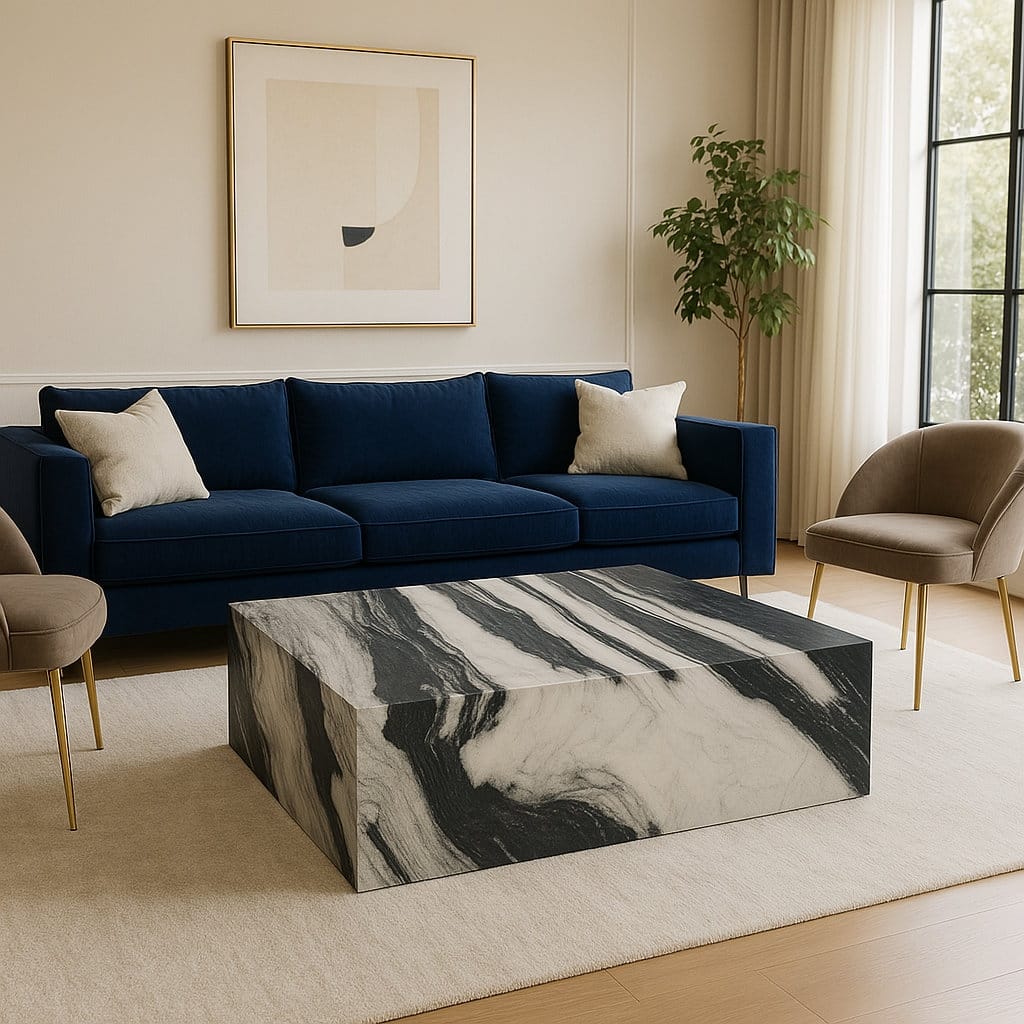 BETACH Genuine Marble Block Coffee Table - Panda White Marble