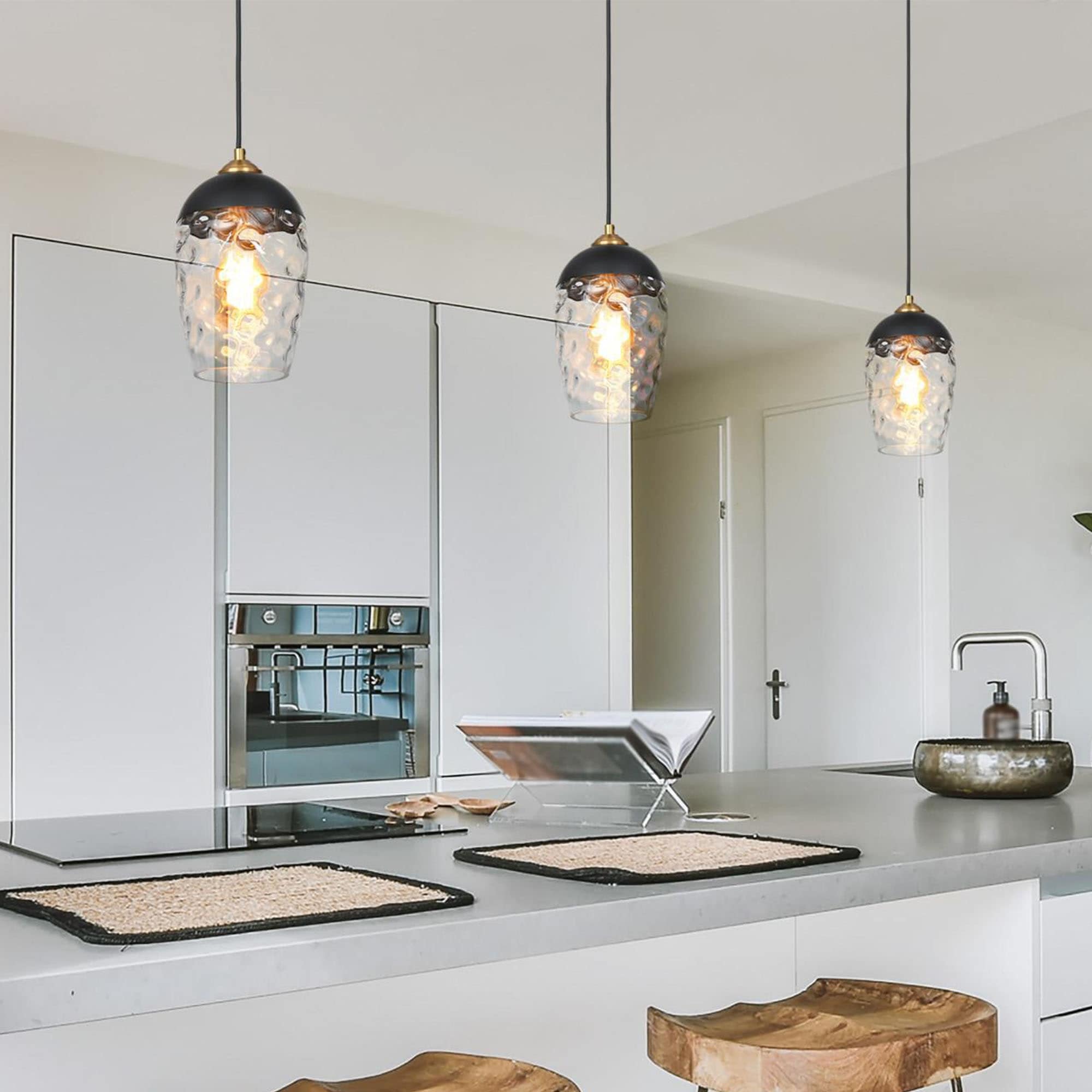 Modern Contemporary Black Gold Hammered Glass Kitchen Island Pendant Light  for Dining Room On Sale Bed Bath  Beyond 35992987