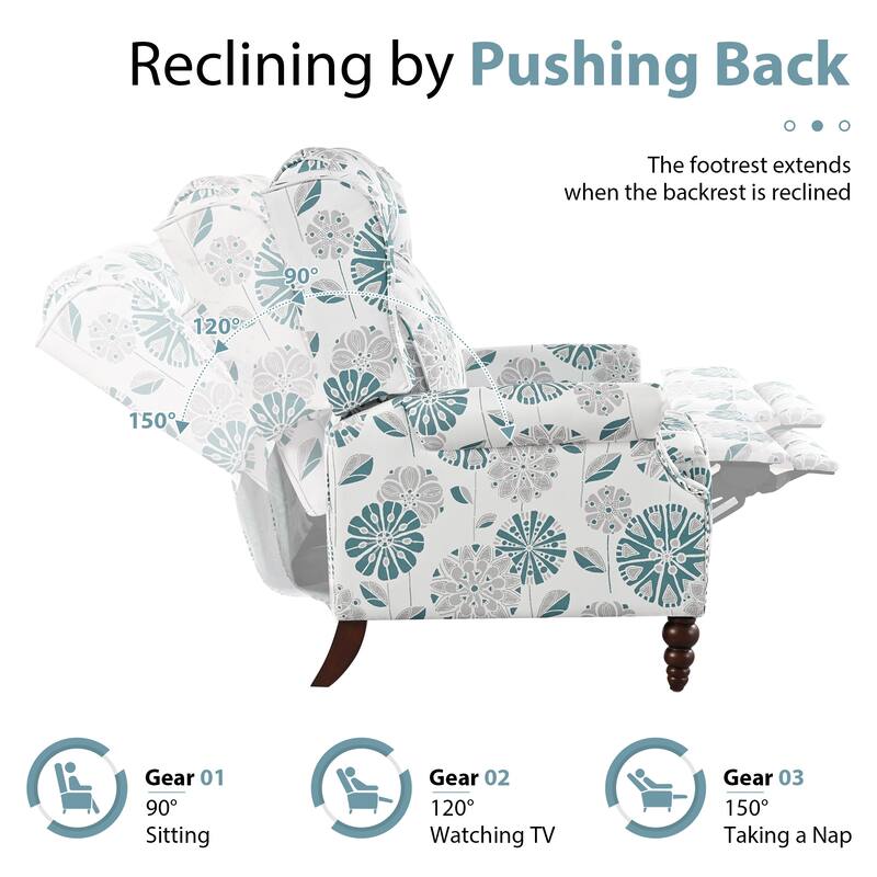 Wing Back Recliner Chair, 29.75" Upholstered Recliner Armchair with Solid Gourd-shaped Wooden Legs for Living Room, Bedroom