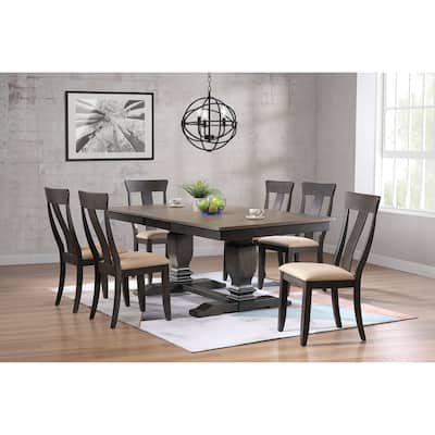 Double Transitional Pedestal Antique Grey Panel Back 7-Piece Dining Set