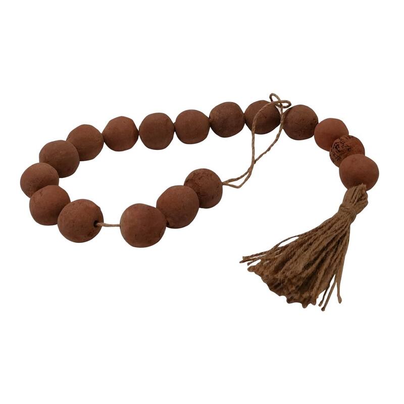 Terracotta Beads w/Tassel Natural Black Dia 1.2" - Black - Brown