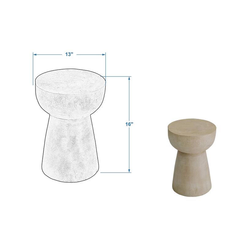 Round Solid Teak Wood Whitewash Pedestal Accent Table by East at Main