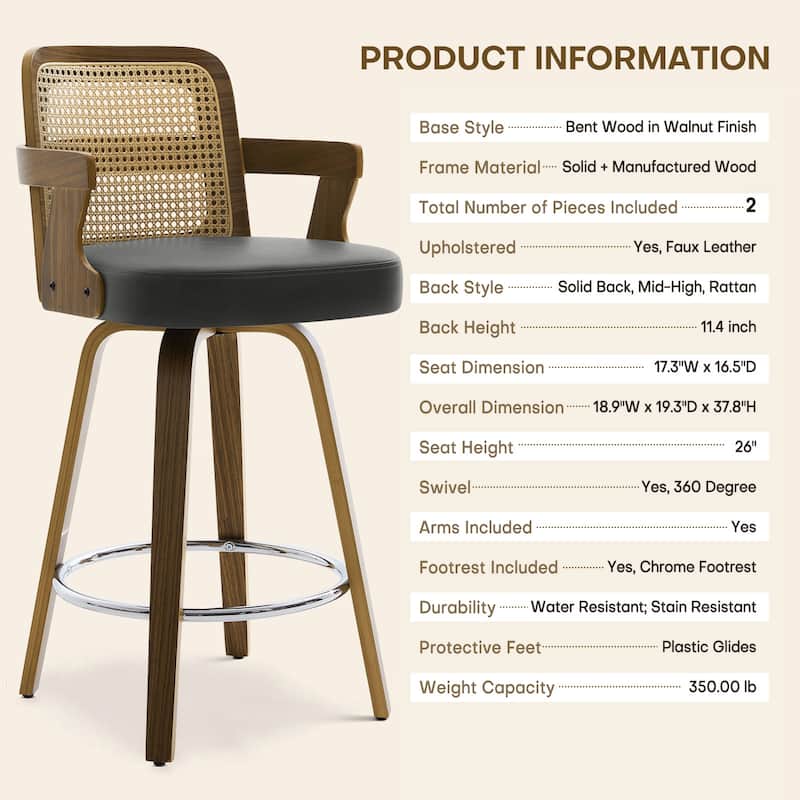 Upholstered Wood Swivel Counter Height Barstool with Arms