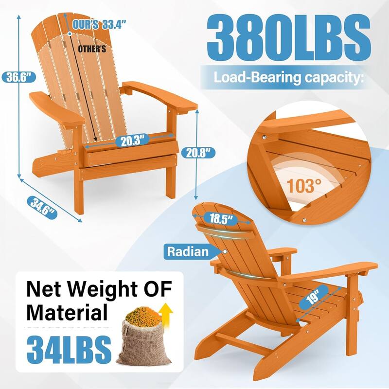 WINSOON All Weather HIPS Outdoor Plastic Adirondack Chairs Set of 2