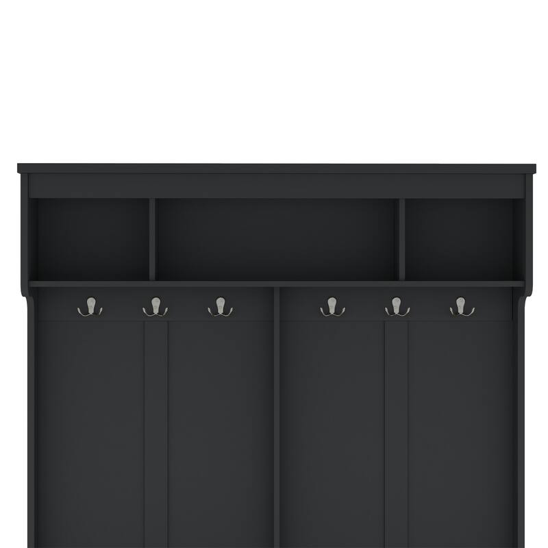 Hall Tree with Metal Hooks & Shoe Storage, Modern Entryway Bench with Cubbies