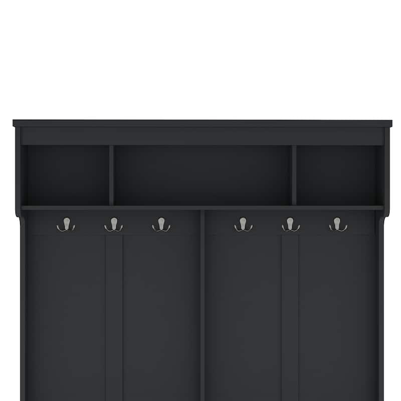 Modern Hallway Hall Tree with Metal Hooks and Storage Space, Multi-Functional Entryway Coat Rack with Shoe Cubbies