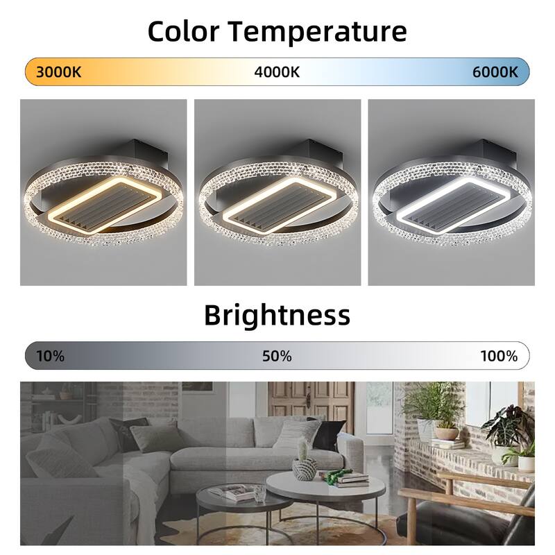 20inch Modern Leafless Ceiling Fan with Remote Control Removable and Washable, Reversible Motor