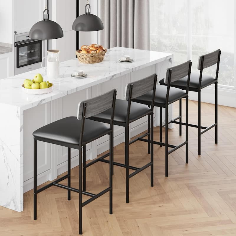 Set of 2 Upholstered Bar Chairs Counter Height Barstools for Kitchen Island - 14.5" L x 16.5" W x 37.4" H - Grey - Set of 4
