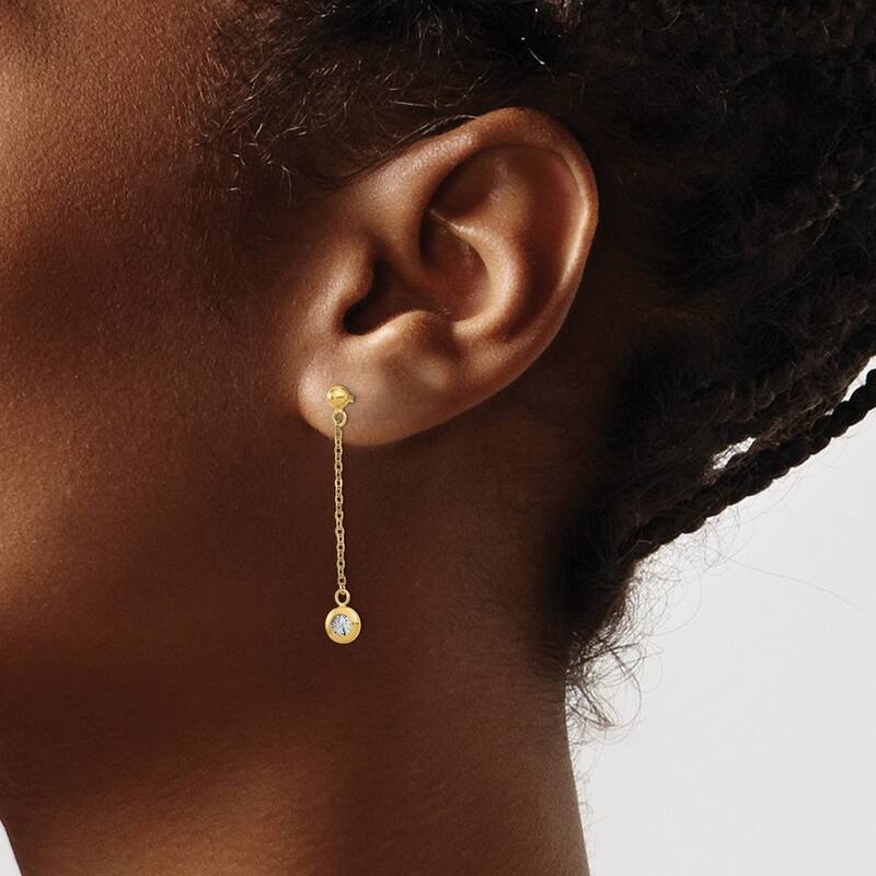 Curata 14k Two tone Gold Polished Sparkle Cut Post Long Drop Dangle Earrings 35.8x5mm