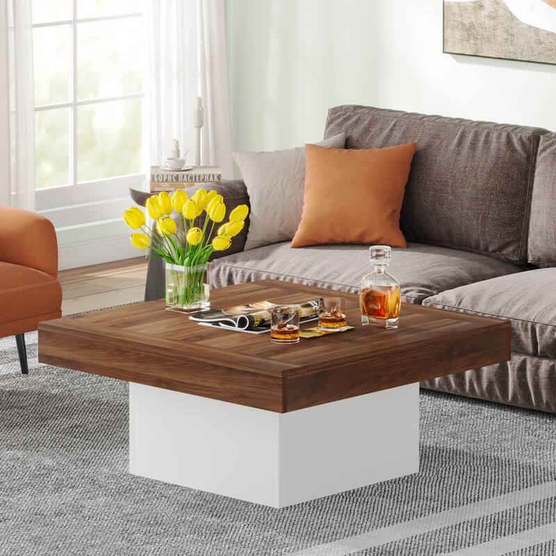 Engineered Wood Square Coffee Table LED Center Table for Living Room