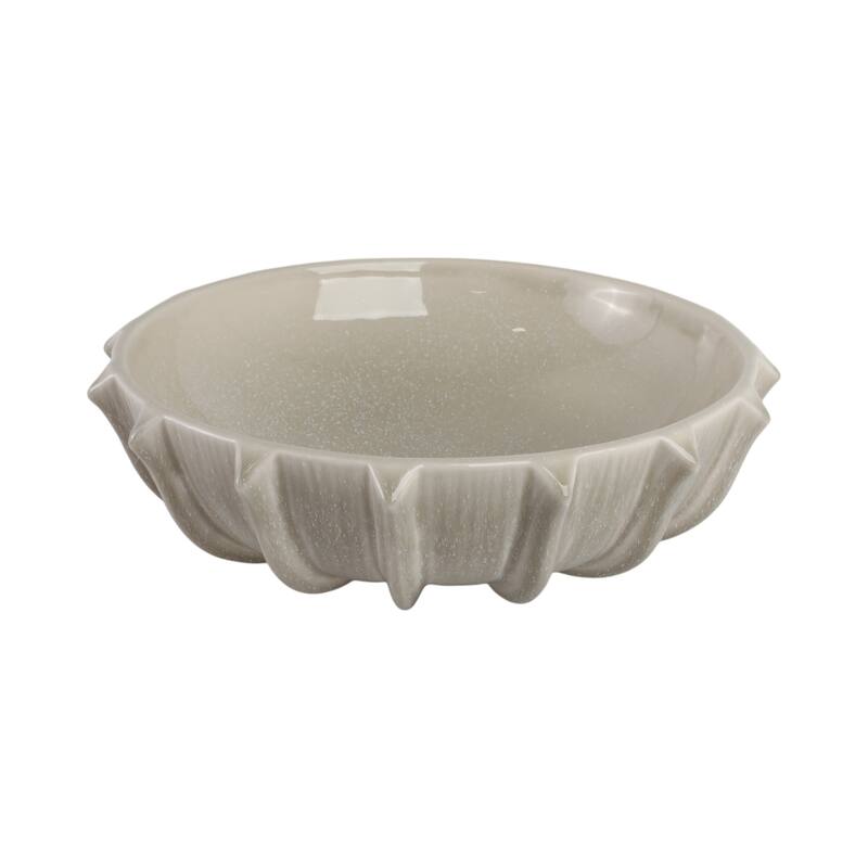 Pottery Earthenware Decorative Bowl with Sculpted Rim - 16" Taupe - 15.5" x 15.5" x 5"