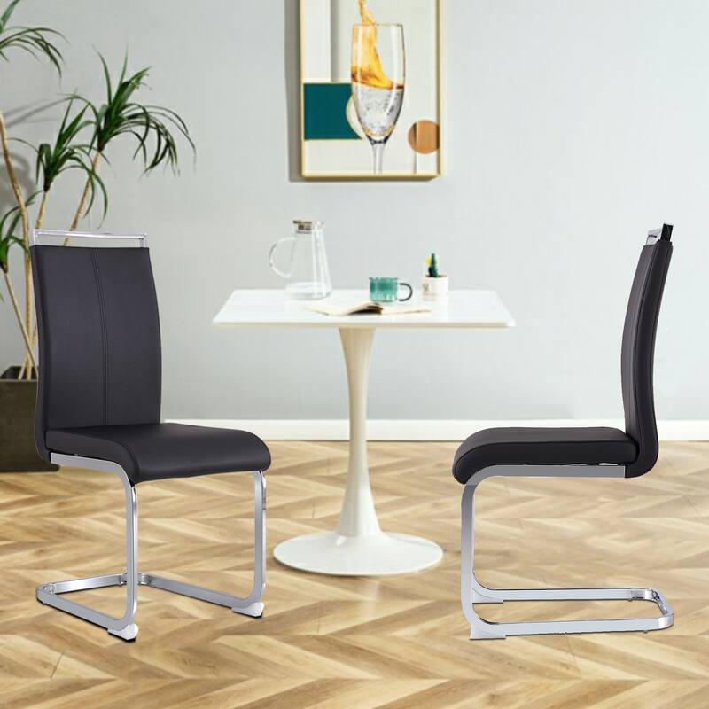 Modern PU Faux Leather High Back Dining Chairs with Chrome Metal Legs, Versatile for Multiple Rooms.
