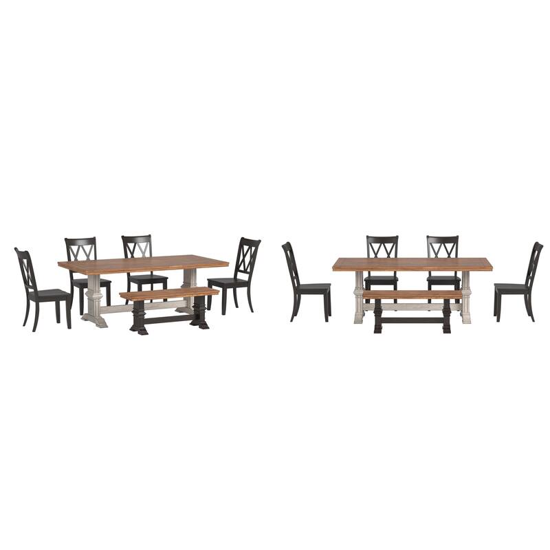 Ronda 78.7" Rectangular Solid Wood Top Dining Set with X-Back Chairs